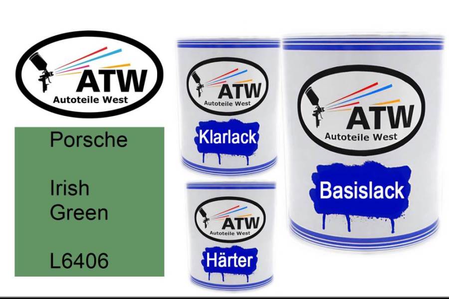 Porsche, Irish Green, L6406: 1L Lackdose + 1L Klarlack + 500ml Härter - Set, von ATW Autoteile West.